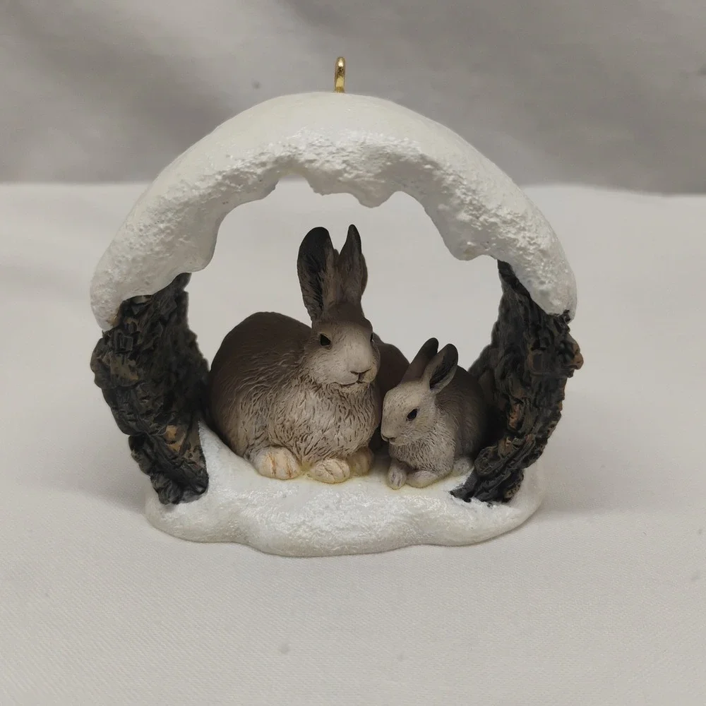 Snowshoe Rabbits in Winter Hallmark Keepsake Ornament Vintage 1997